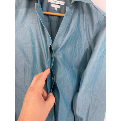 Foxcroft Blue Blouse Top Heritage No Iron Button Up 14P Fitted