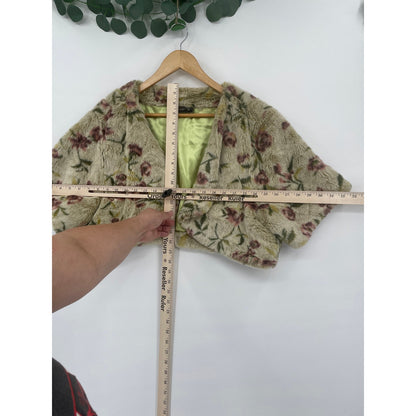 Faux Fur Floral Satin Lined Cropped Jacket Large