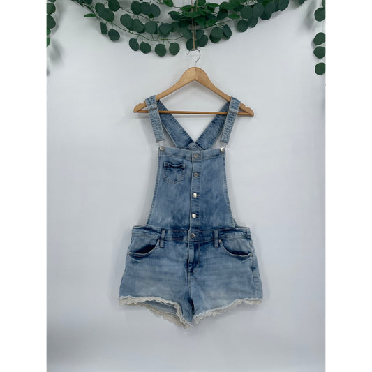 Mossimo Y2K Farm Cottage Core Overall Acid Wash Denim Stretch Shorts Lace Trim Med