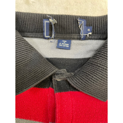 Vintage Red Grey & Black Stripped Mens Polo Short XL