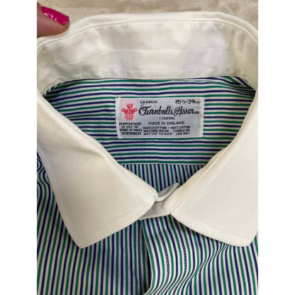 Vintage Turnbull & Asser Men’s Blue Striped %100 Cotton Dress Neiman Marcus Shirt 15.5/39