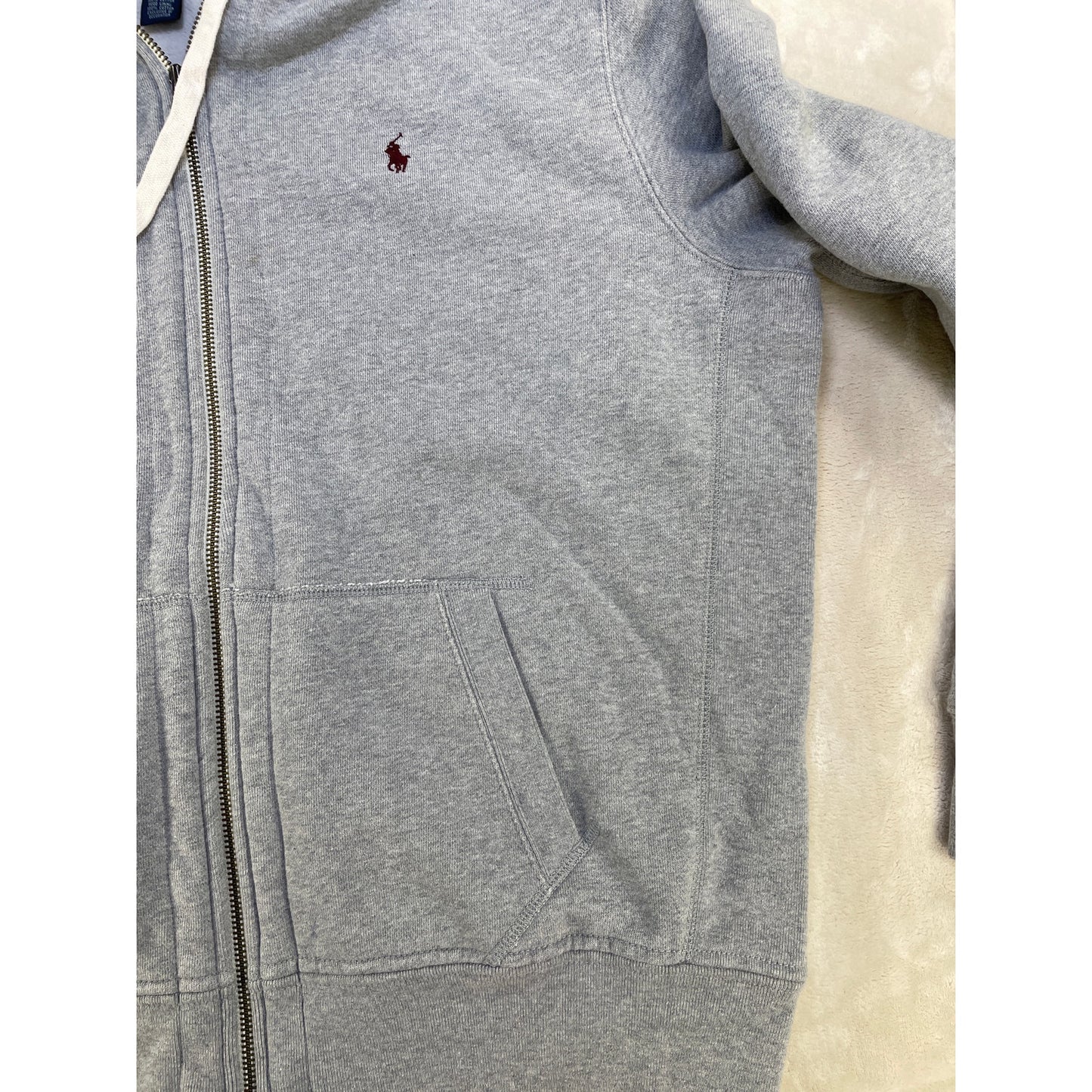 POLO RALPH LAUREN Vintage Stone Grey Full Zip Men’s Thermal Lined Hoodie Sweater XXL