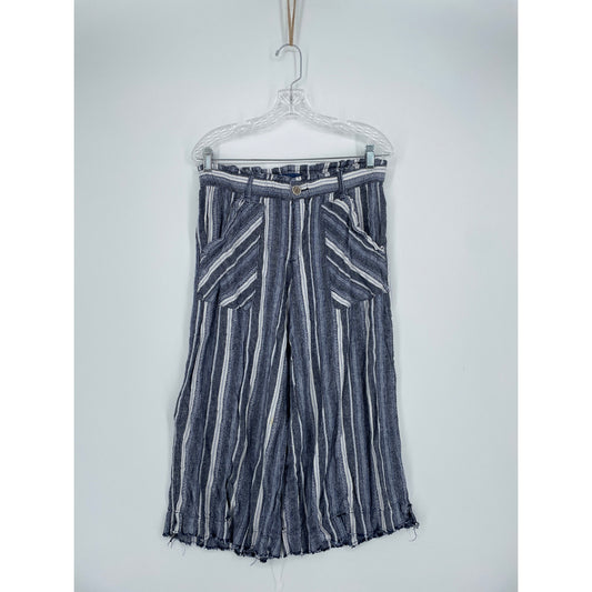 Democracy Womans Linen Cottage Core Blue White Summer Pant Med