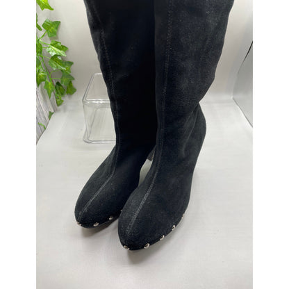 Micheal Kors Silver Studded Suede Faux Fur Lined Black Pull-On Clog Boots Size 6 Med