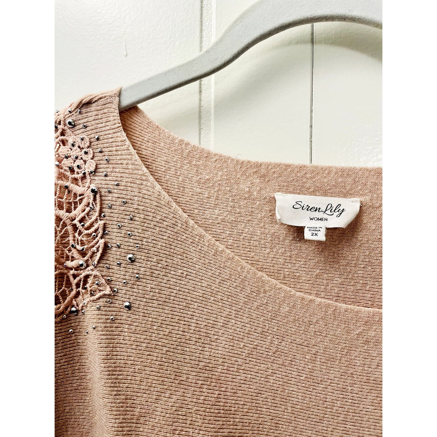 Siren Lily Jeweled Long Sleeve Crochet Woman’s Sweat Blouse Size 2XL