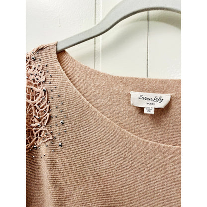 Siren Lily Jeweled Long Sleeve Crochet Woman’s Sweat Blouse Size 2XL