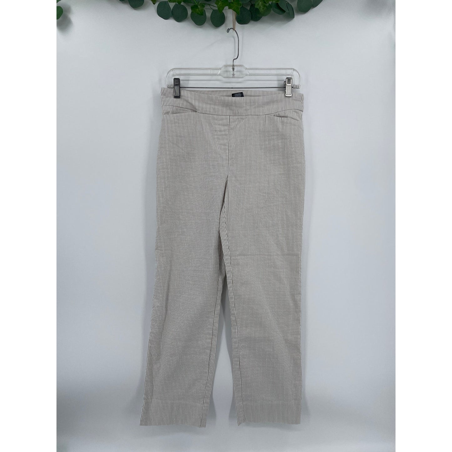 Hilary Radley Womans White Tan Stripe Ankle Pull On Pants Med