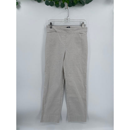 Hilary Radley Womans White Tan Stripe Ankle Pull On Pants Med