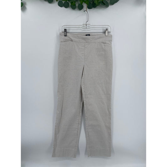 Hilary Radley Womans White Tan Stripe Ankle Pull On Pants Med