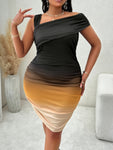 Woman's Style Collection Plus Size Asymmetrical Neck Bodycon Dress