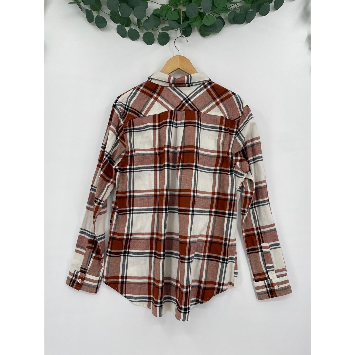 Weatherproof Womans Vintage Brown Plaid Flannel Comfort Stretch Button-Up Shirt XL