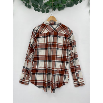 Weatherproof Womans Vintage Brown Plaid Flannel Comfort Stretch Button-Up Shirt XL