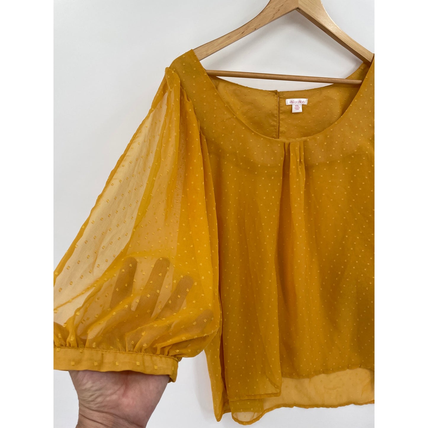 Xhilaration Yellow Lined Blouse With Sheer Open Sleeves XXL