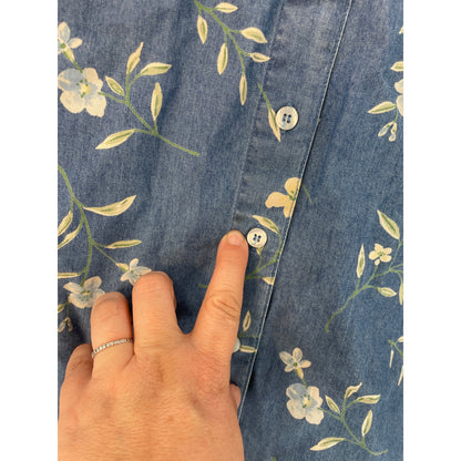 Liz Claiborne Lizwear Jeans Denim Blue 100% Cotton Floral Button Up Size L