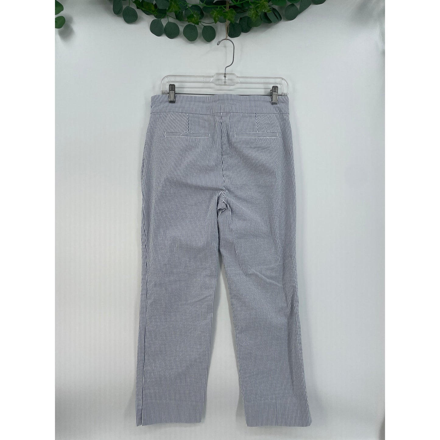 Hilary Radley Womans White Blue Stripe Ankle Pull On Pants Med