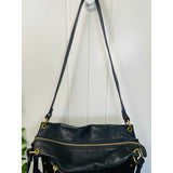 Fossil Black Leather Purse Double Straps Brass Studs