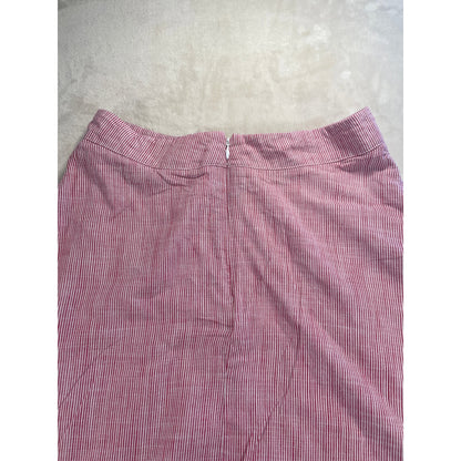 Bird & Knoll 100% Cotton Red White Pin Stripped Long Lined Maxi Skirt | M