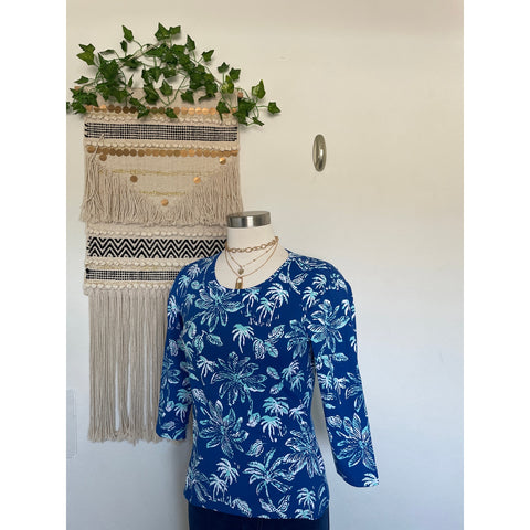 J. MCLAUGHLIN  XSMALL SIGNATURE BLOUSE 3/4 SLEEVE BLUE BOTANNICA