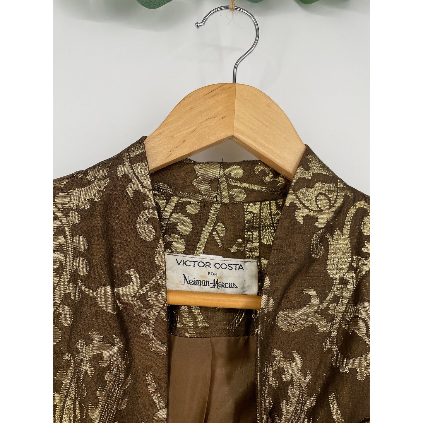Vintage 1980s Victor Costa for Neiman Marcus Blazer & Skirt Brown Gold Suit