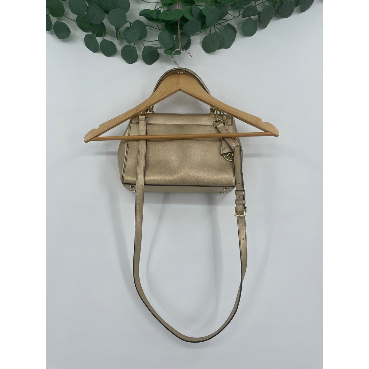Michael Kors Metalic Gold Small Ava Satchel Crossbody Saffiano Leather Handbag