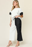 Woman's Style Collection Double Take Full Size Texture Contrast T-Shirt and Wide Leg Pants Set