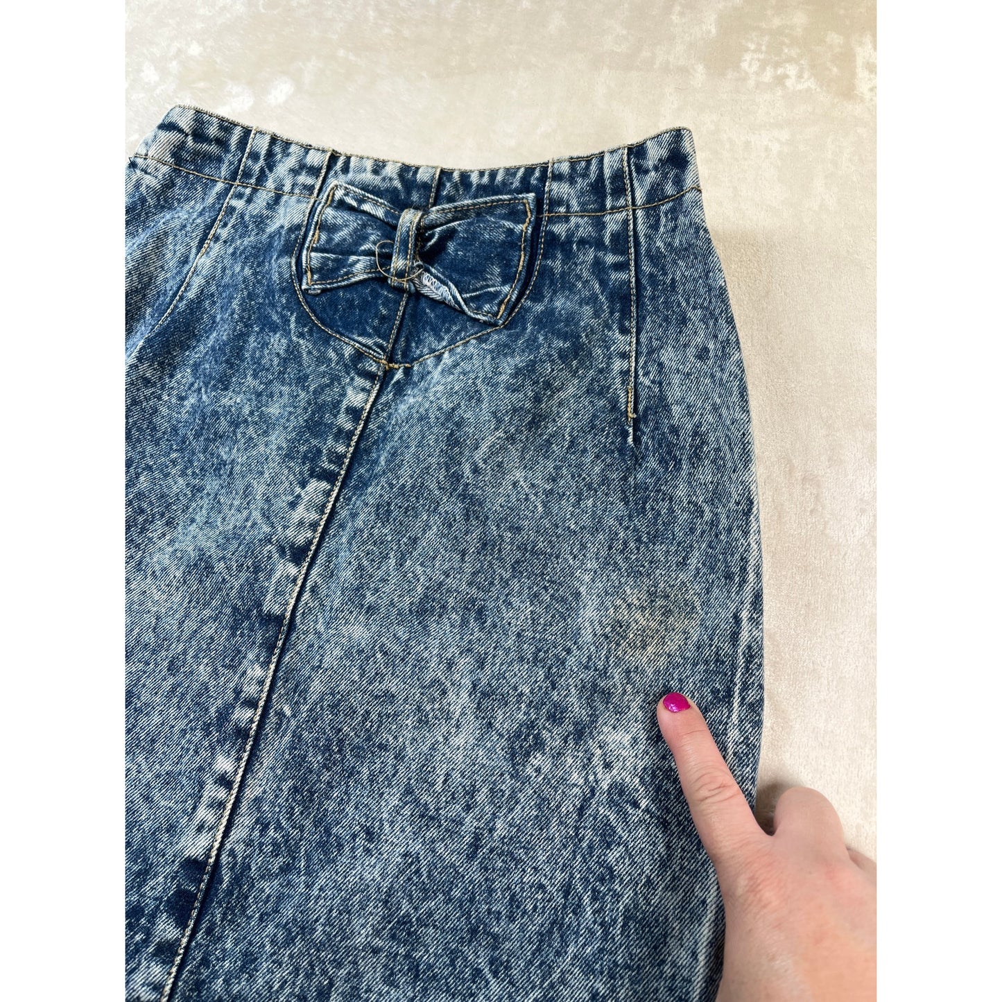80's Preppy Glam Acid Wash Style Vintage Denim Skirt Size 7
