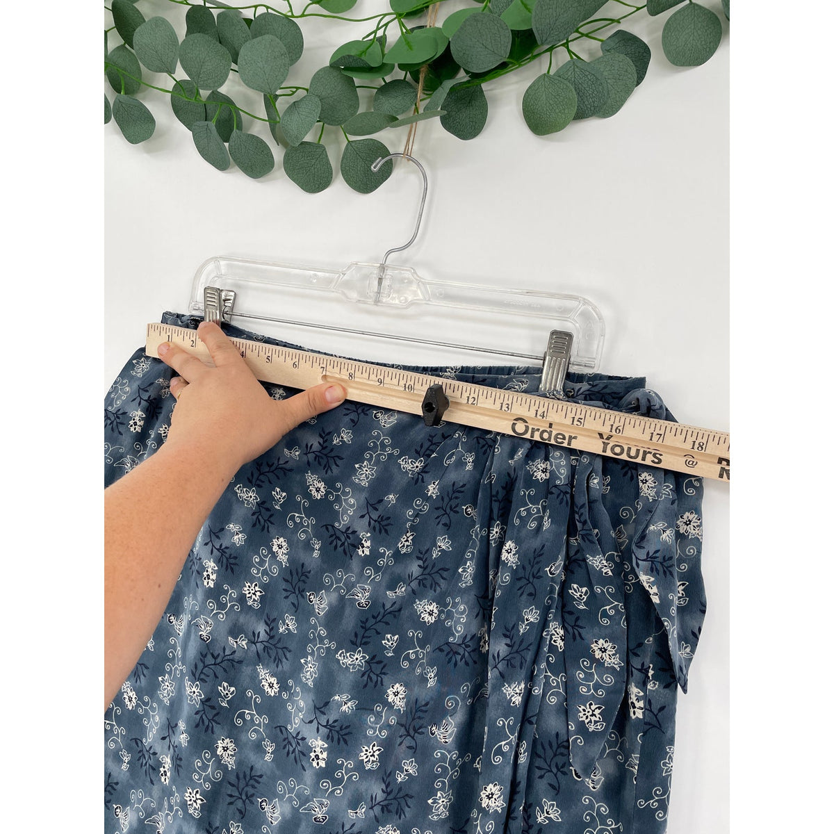 Barrie Pace LTD Vintage 100% Silk Blue Paisley Floral Cottage Wrap Midi Skirt 12