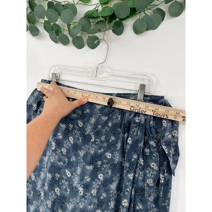 Barrie Pace LTD Vintage 100% Silk Blue Paisley Floral Cottage Wrap Midi Skirt 12