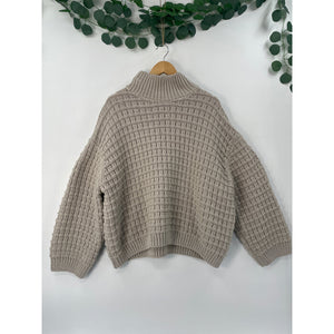 Waffle-Knit Mock Turtleneck Oversized Chunky Pullover Womans Sweater XL