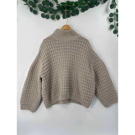 Waffle-Knit Mock Turtleneck Oversized Chunky Pullover Womans Sweater XL