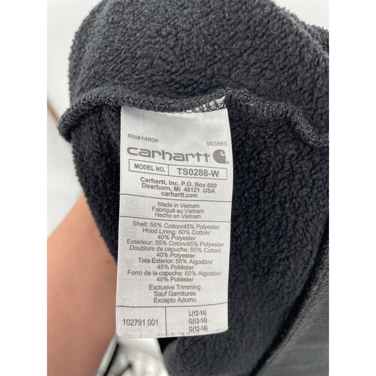 Carhartt Womens Clarksburg Sleeve Black Relaxed Fit Pullover Hoodie Large