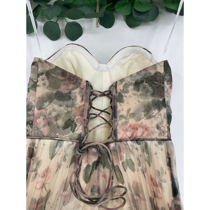 Lulus NWT Most Beautiful Day Multi Floral Print Organza Organza Maxi Gown Small