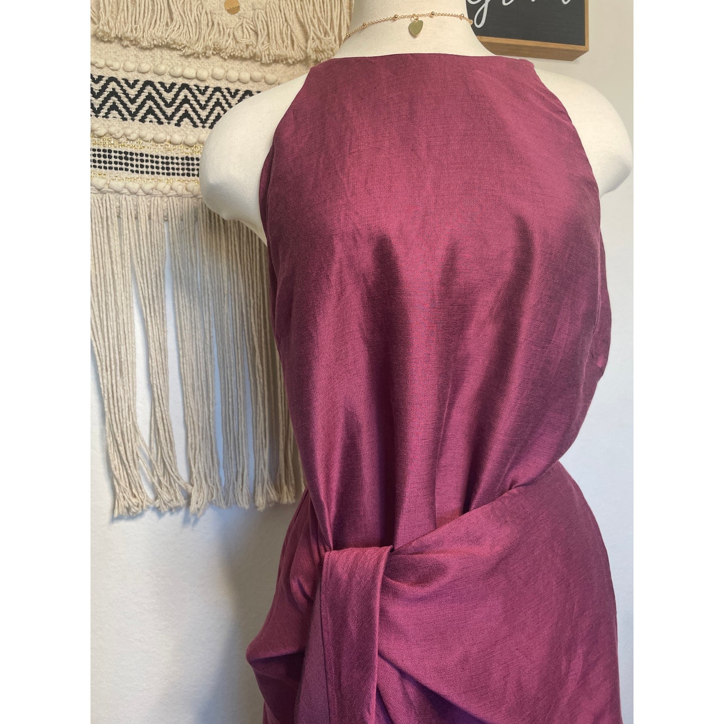 Bondi Born Organic Bulgarian Linen Burgundy Woman’s Wrap Tie Dress Made in Australia Large