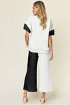 Woman's Style Collection Double Take Full Size Texture Contrast T-Shirt and Wide Leg Pants Set