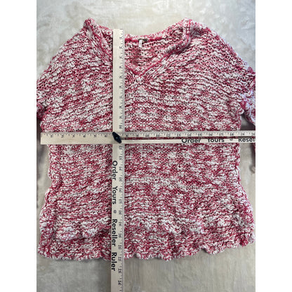 Free People Womans Stretchy Red & Cream V Neck Knit Sweater Top M