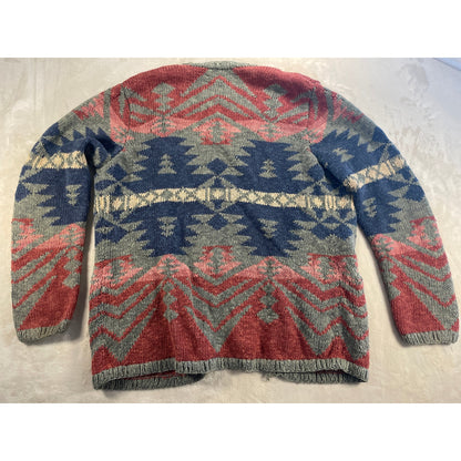 Vintage Exlcusive Hand Knit for Lauren Ralph Lauren Womans Western Aztec Open Knit Sarape Cardigan Sweater -M