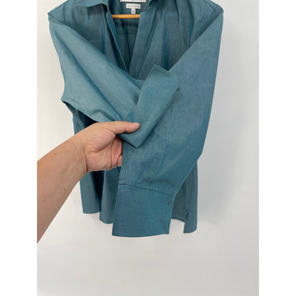 Foxcroft Blue Blouse Top Heritage No Iron Button Up 14P Fitted