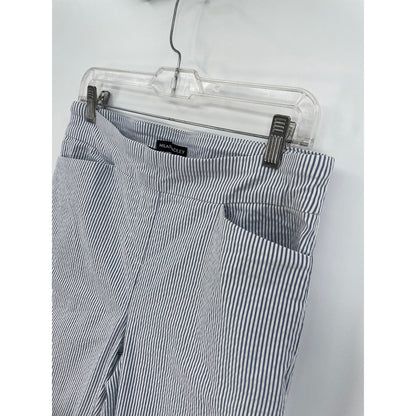 Hilary Radley Womans White Blue Stripe Ankle Pull On Pants Med
