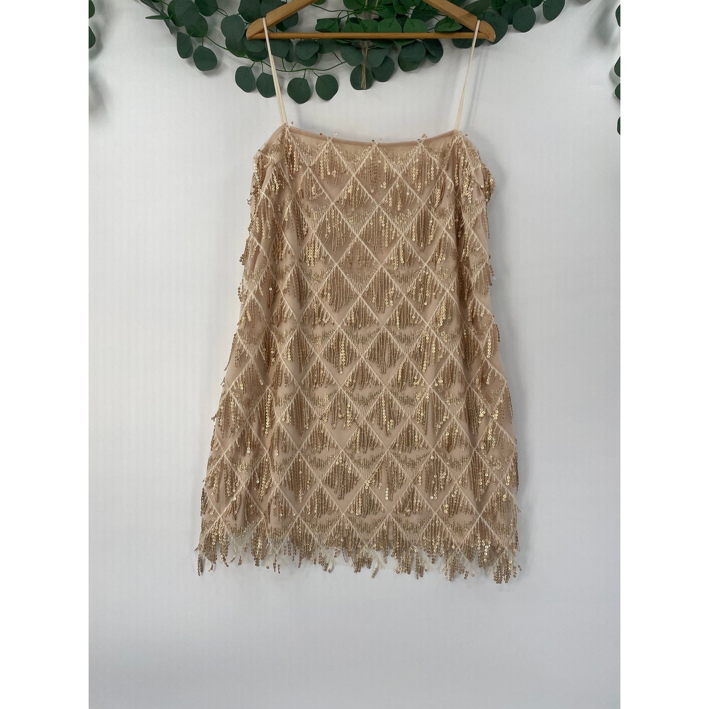 Showpo NWT Champagne Shook Slip Mini Sequin Dress Size 16