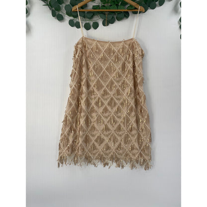 Showpo NWT Champagne Shook Slip Mini Sequin Dress Size 16