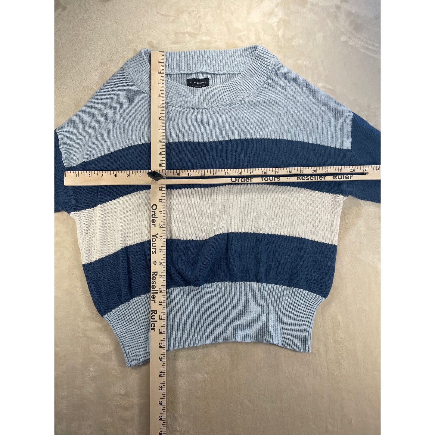 Lucky Brand Womans Light Blue Striped Knit Sweater M