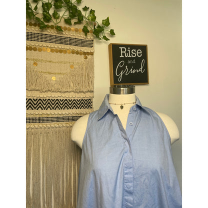 Rebecca Mincoff Cotton Sky Blue Button Up Shirt Dress XS