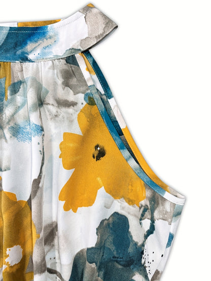 Woman's Style Collection Tiered Printed Mock Neck Sleeveless Dress