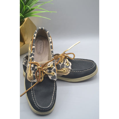 Sperry Top Sider Woman Animal Print Loafer Leather Laces Size 6