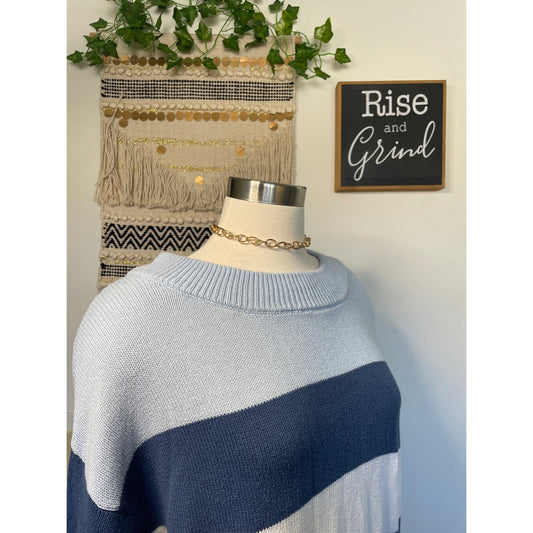 Lucky Brand Womans Light Blue Striped Knit Sweater M