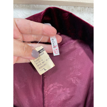 Vintage NWT Womans Dead Stock Y2k Burgundy Velour Off the Shoulder Crop Top Pant Set L