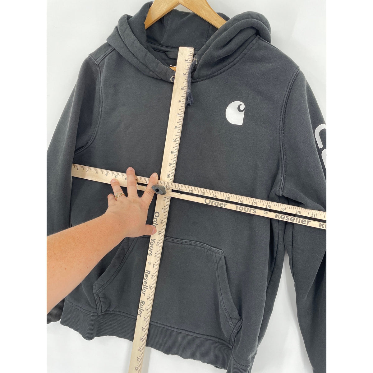 Carhartt Womens Clarksburg Sleeve Black Relaxed Fit Pullover Hoodie Large