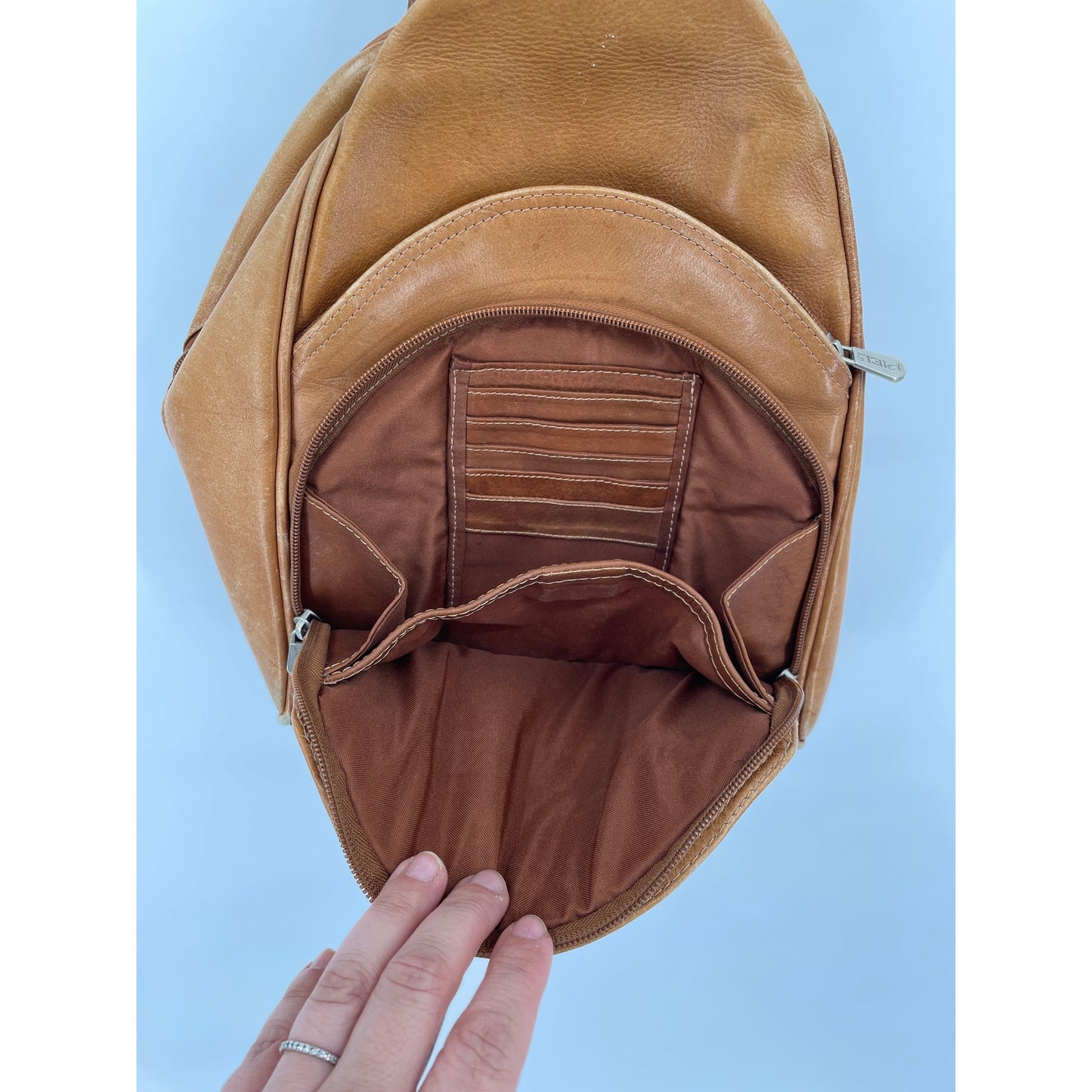 Piel Genuine Leather 2 Pocket Sling Back Pack Honey Color