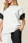 Woman's Style Collection Double Take Full Size Texture Contrast T-Shirt and Wide Leg Pants Set