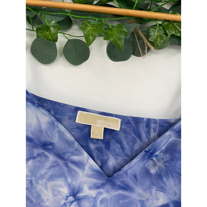 Micheal Kors Blue White Tie Dye Maxi V-Neck Dress